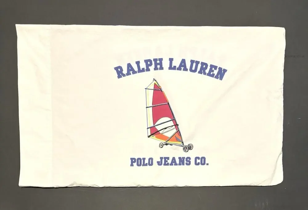 Vtg 90s Ralph Lauren Polo Jeans Co Pillowcase Land Yacht Sailing Sandsurfer USA